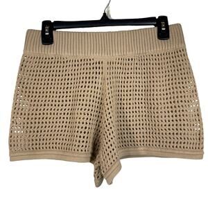 IVL Collective Small Crochet Open-Knit Shorts Cover-Up Stretch Pull-On Sheer Tan